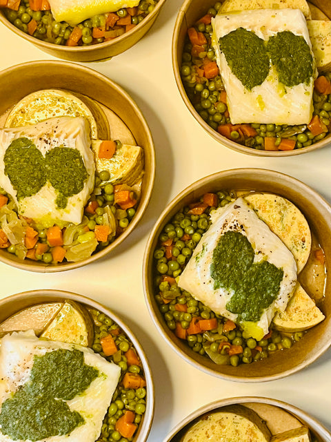 Dos de cabillaud poêlée de légumes et flan